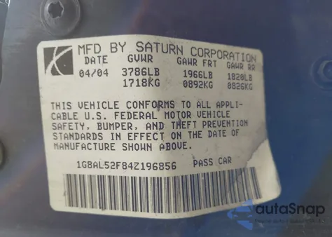 2004 Saturn Ion 3 from USA, damaged, VIN 1G8AL52F84Z196856
